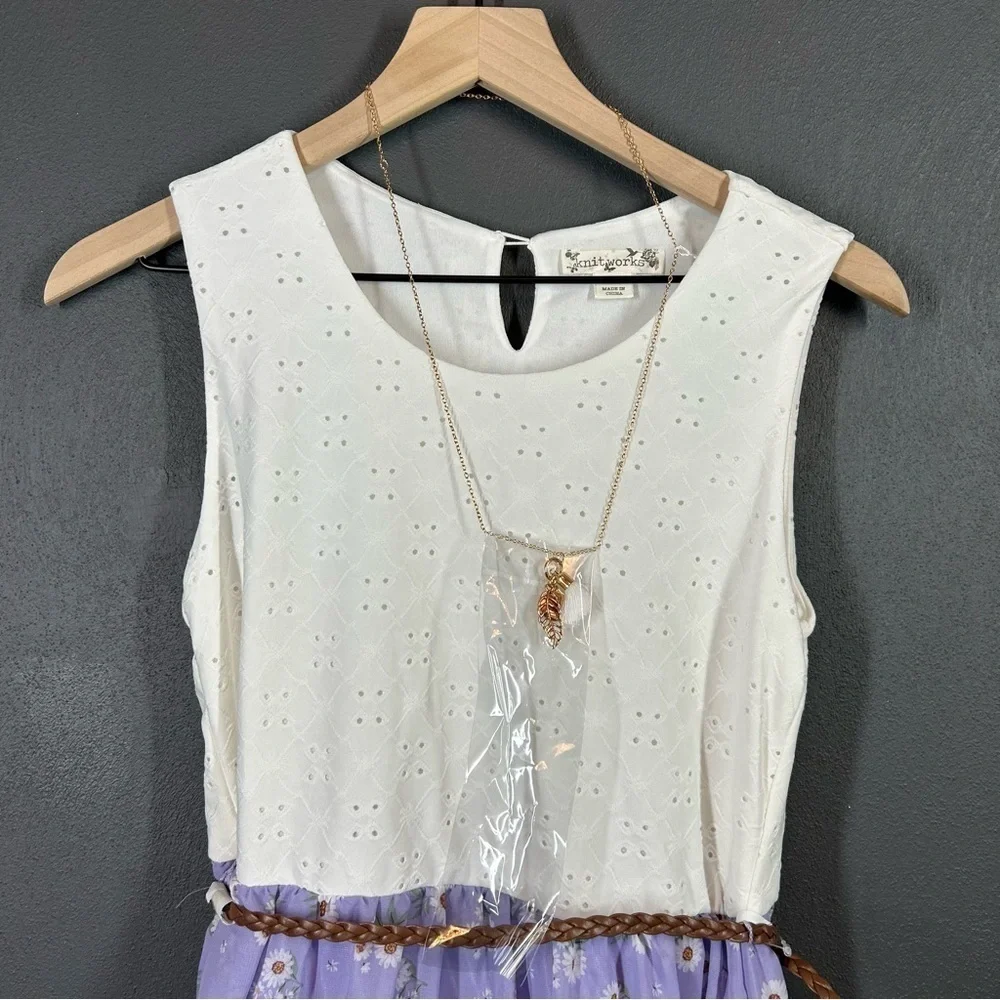 Knit Works Girls Eyelet Lavender Floral Dress